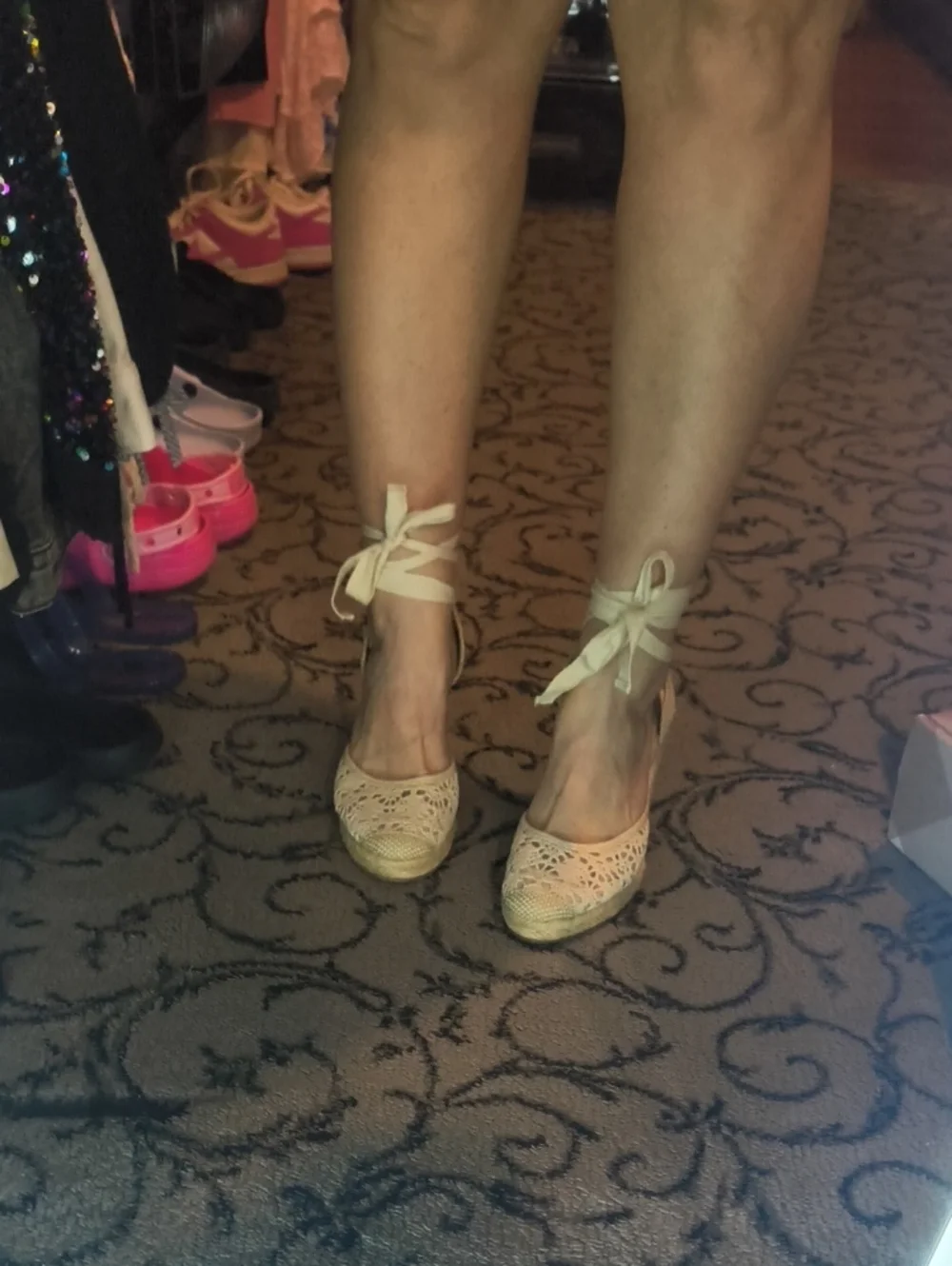 Loft Women’s Lace Ankle-Tie Wedge Espredrille in Cream Loft Outlet